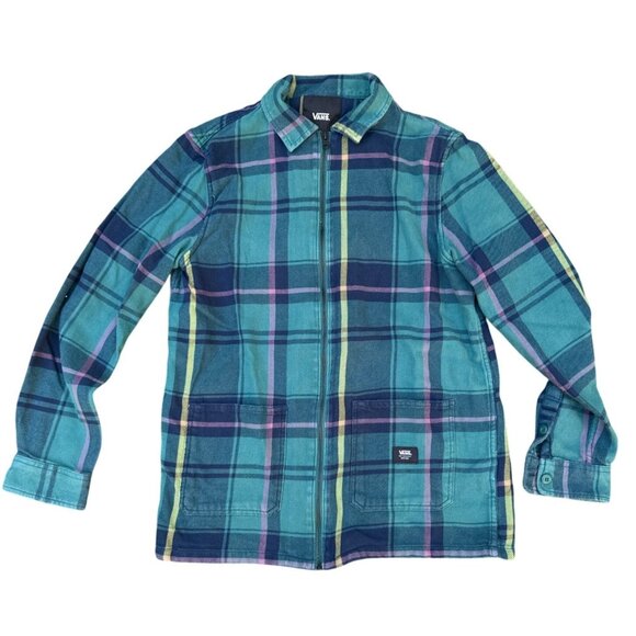 Vans Plaid Zip-Up Jacket With Pockets Blue/Purple Size Medium Cotton Blend Mens - Picture 1 of 9
